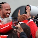MONTREAL, QUEBEC - MAY 24: Second placed Lewis Hamilton of Great Britain and Scuderia Ferrari celebrates in parc ferme during the F1 Grand Prix of Canada at Circuit Gilles-Villeneuve on May 24, 2026 in Montreal, Quebec. (Photo by Peter Fox/Getty Images)