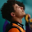 MIAMI, FLORIDA - MAY 03: Second placed Lando Norris of Great Britain and McLaren on the podium during the F1 Grand Prix of Miami at Miami International Autodrome on May 03, 2026 in Miami, Florida. (Photo by Mario Renzi - Formula 1/Formula 1 via Getty Images)