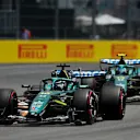 MIAMI, FLORIDA - MAY 02: Lance Stroll of Canada driving the (18) Aston Martin F1 Team AMR26 Honda leads Fernando Alonso of Spain driving the (14) Aston Martin F1 Team AMR26 Honda on track during the Sprint ahead of the F1 Grand Prix of Miami at Miami International Autodrome on May 02, 2026 in Miami, Florida. (Photo by Rudy Carezzevoli/Getty Images)