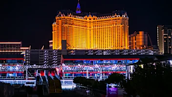 LAS VEGAS, NEVADA - NOVEMBER 14: A general view of the Paris Las Vegas Hotel around the circuit