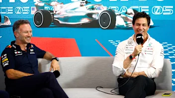 MIAMI, FLORIDA - MAY 05: Red Bull Racing Team Principal Christian Horner and Mercedes GP Executive