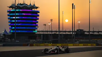 Haas F1 Team's German driver Nico Hulkenberg drives during the third day of the Formula One