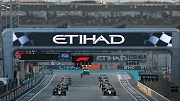 ABU DHABI, UNITED ARAB EMIRATES - DECEMBER 07: Cars line up on the grid for the race start during