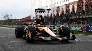 ZANDVOORT, NETHERLANDS - AUGUST 31: Race winner Oscar Piastri of Australia and McLaren arrives in