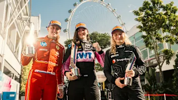 SINGAPORE, SINGAPORE - SEPTEMBER 22: (EDITORS NOTE: Image has been digitally enhanced.) Race winner