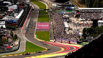 SPA, BELGIUM - JULY 30: Charles Leclerc of Monaco driving the (16) Ferrari SF-23 leads Sergio Perez