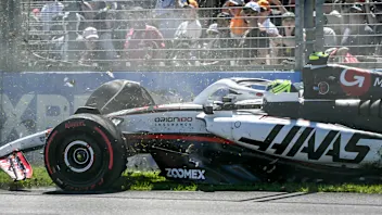 Haas F1 Team's British driver Oliver Bearman crashes during the first practice session of the