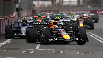 BAKU, AZERBAIJAN - SEPTEMBER 21: Max Verstappen of the Netherlands driving the (1) Oracle Red Bull
