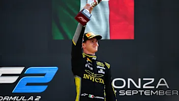 MONZA, ITALY - SEPTEMBER 06: Race winner Leonardo Fornaroli of Italy and Invicta Racing (1) lifts