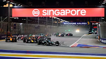 SINGAPORE, SINGAPORE - OCTOBER 05: George Russell of Great Britain driving the (63) Mercedes AMG