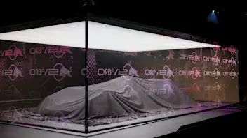 MILTON KEYNES, ENGLAND - FEBRUARY 14: The RB20 is pictured under a cover ahead of the Oracle Red