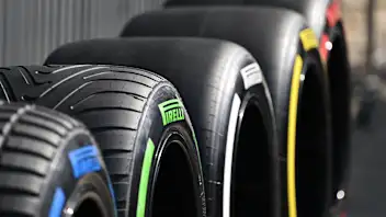 SHANGHAI, CHINA - MARCH 22: Pirelli tyre compounds lined up for display prior to the Sprint ahead