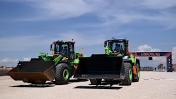 MADRID, SPAIN - APRIL 25: Tractors are pictured during the F1 Madrid Groundbreaking event on April