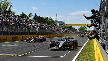 MONTREAL, QUEBEC - JUNE 15: Race winner George Russell of Great Britain driving the (63) Mercedes
