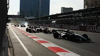 BAKU, AZERBAIJAN - SEPTEMBER 26: George Russell of Great Britain driving the (63) Mercedes AMG