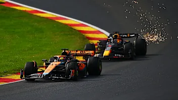 SPA, BELGIUM - JULY 29: Oscar Piastri of Australia driving the (81) McLaren MCL60 Mercedes leads