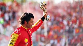 MONZA, ITALY - SEPTEMBER 03: Third placed Carlos Sainz of Spain and Ferrari celebrates on the