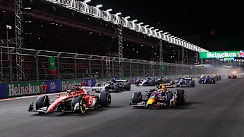 LAS VEGAS, NEVADA - NOVEMBER 18: Charles Leclerc of Monaco driving the (16) Ferrari SF-23 leads Max