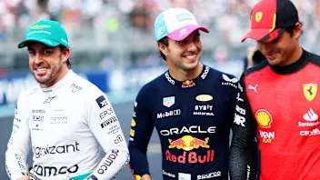 MIAMI, FLORIDA - MAY 06: Pole position qualifier Sergio Perez of Mexico and Oracle Red Bull Racing