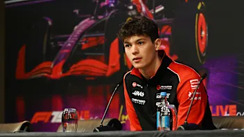 LONDON, ENGLAND - FEBRUARY 18: Oliver Bearman of Great Britain and Haas F1 talks to the media