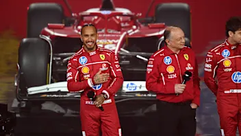 LONDON, ENGLAND - FEBRUARY 18: Lewis Hamilton of Great Britain and Scuderia Ferrari looks on during