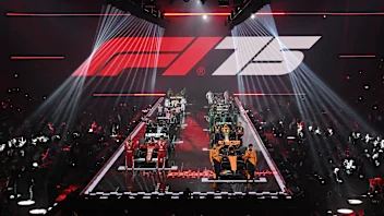 LONDON, ENGLAND - FEBRUARY 18: The 2025 drivers and their cars on stage during F1 75 Live at The O2