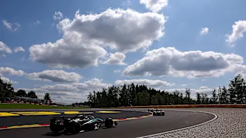 SPA, BELGIUM - JULY 28: George Russell of Great Britain driving the (63) Mercedes AMG Petronas F1