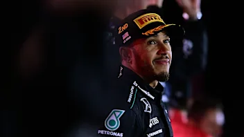 LAS VEGAS, NEVADA - NOVEMBER 23: Second placed Lewis Hamilton of Great Britain and Mercedes