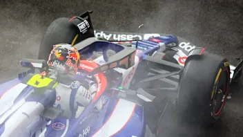 MEXICO CITY, MEXICO - OCTOBER 27: Yuki Tsunoda of Japan and Visa Cash App RB climbs out of his