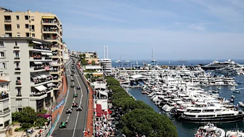 MONTE-CARLO, MONACO - MAY 26: A general view over the harbour as the field round turn one during
