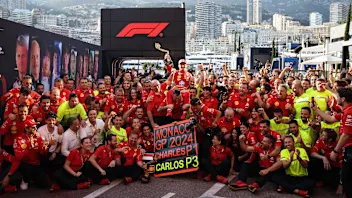 MONTE-CARLO, MONACO - MAY 26:  Race winner Charles Leclerc of Monaco and Ferrari celebrates with