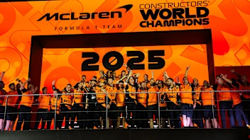 SINGAPORE, SINGAPORE - OCTOBER 05: The McLaren team celebrate victory in the Constructors