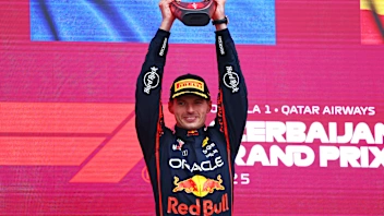BAKU, AZERBAIJAN - SEPTEMBER 21: Race winner Max Verstappen of the Netherlands and Oracle Red Bull