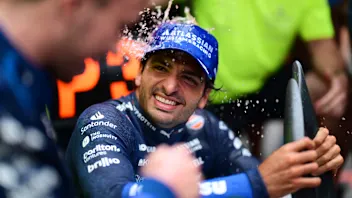 BAKU, AZERBAIJAN - SEPTEMBER 21: Third placed Carlos Sainz of Spain and Williams celebrates with