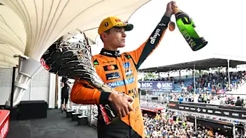 SAO PAULO, BRAZIL - NOVEMBER 09: Race winner Lando Norris of Great Britain and McLaren with his