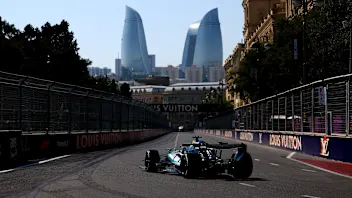 BAKU, AZERBAIJAN - SEPTEMBER 24: George Russell of Great Britain driving the (63) Mercedes AMG