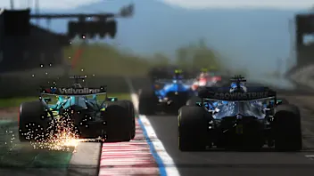 BUDAPEST, HUNGARY - JULY 26: Sparks fly behind Lance Stroll of Canada driving the (18) Aston Martin