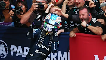 AUSTIN, TEXAS - OCTOBER 25: Race winner Andrea Kimi Antonelli of Italy and Mercedes AMG Petronas F1