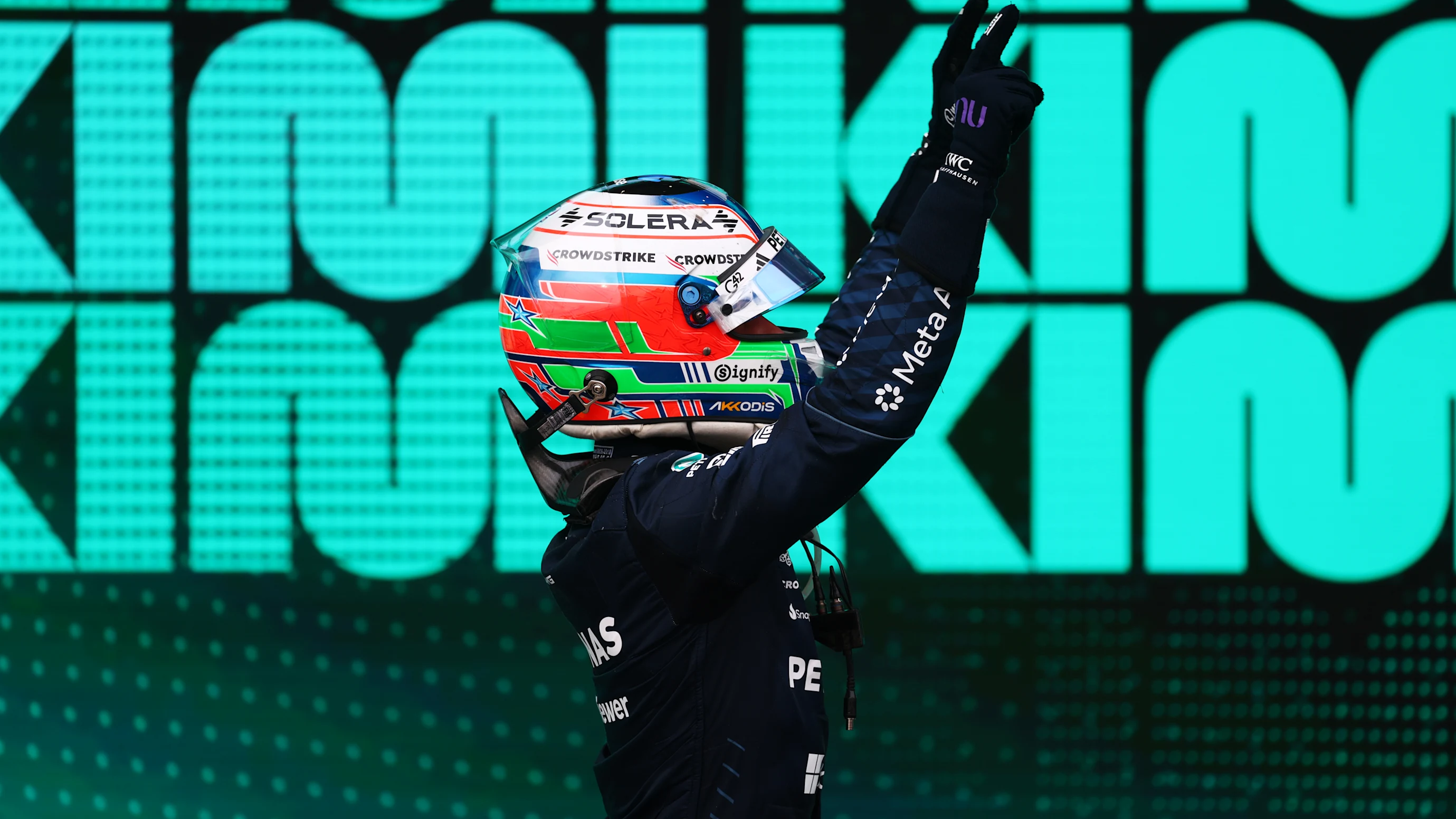 AUSTIN, TEXAS - OCTOBER 25: Race winner Andrea Kimi Antonelli of Italy and Mercedes AMG Petronas F1