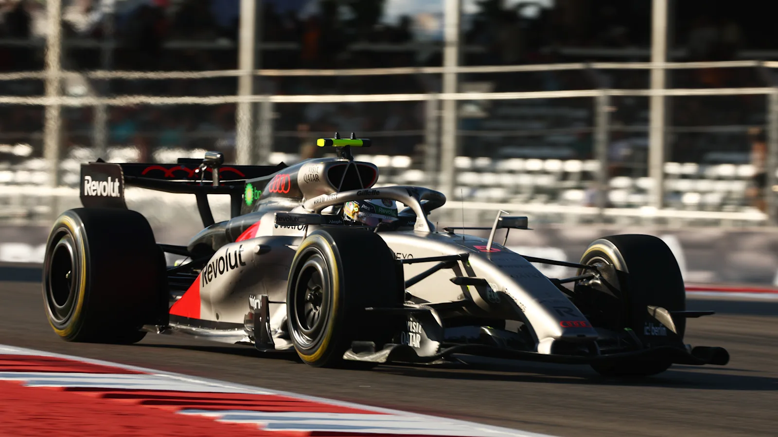 Gabriel Bortoleto’s Audi R26 at Circuit of the Americas during the 2026 United States Grand Prix weekend. Illustrative Formula 1 photograph.