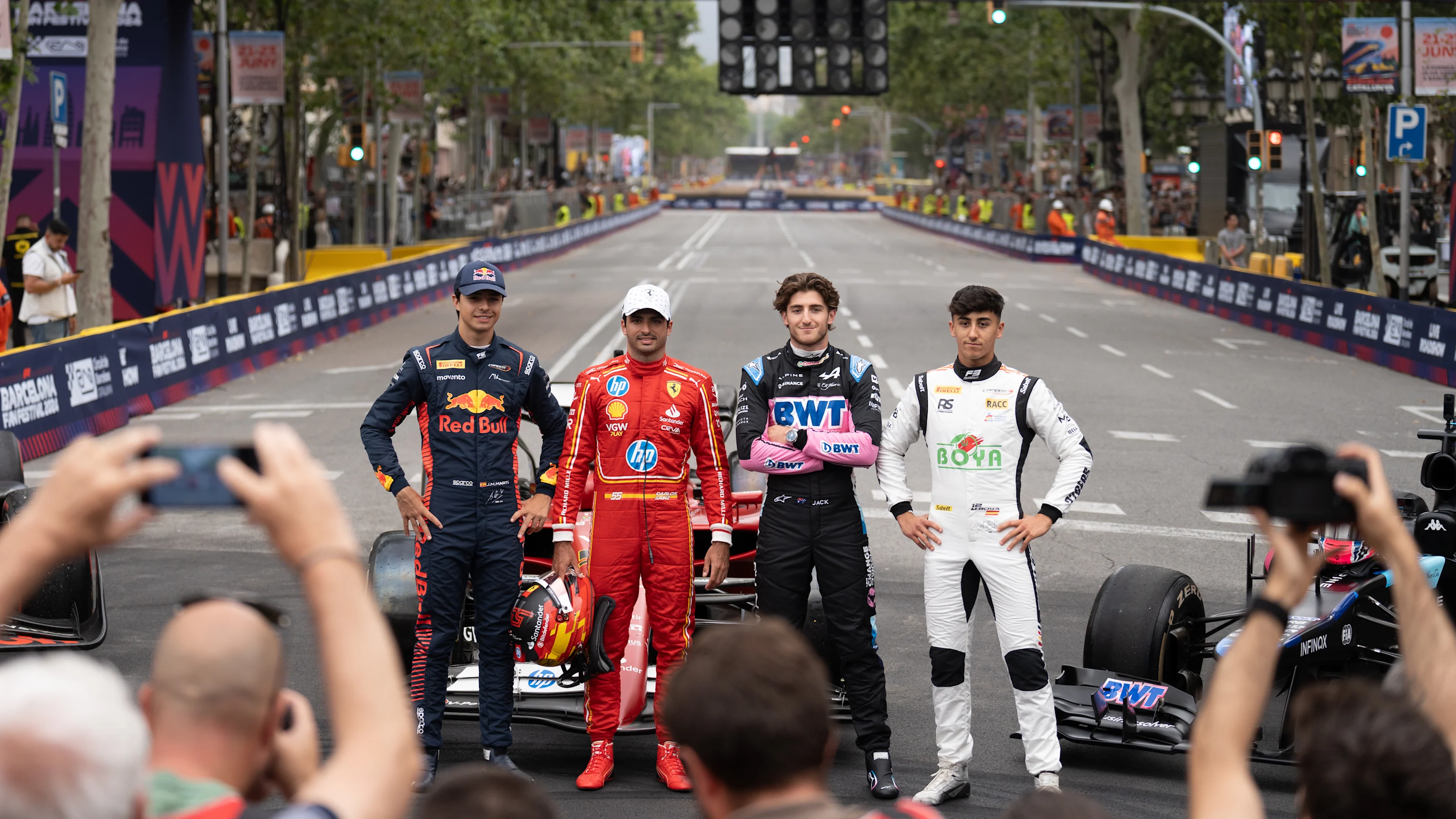 BARCELONA CATALONIA, SPAIN - JUNE 19: F1 driver Carlos Sainz (2l) during the Formula 1 Live