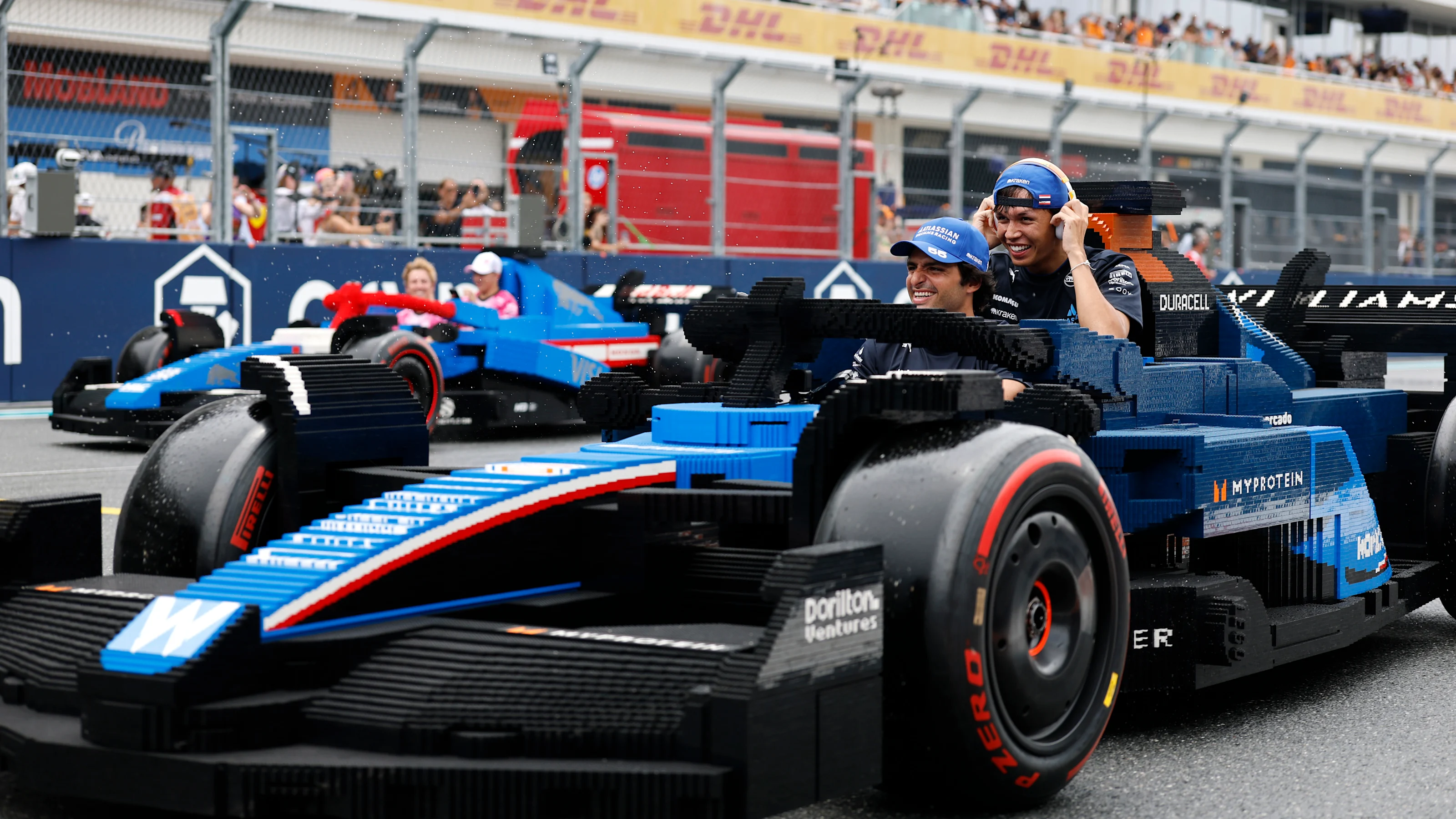 MIAMI, FLORIDA - MAY 04: Carlos Sainz of Spain and Williams and Alexander Albon of Thailand and