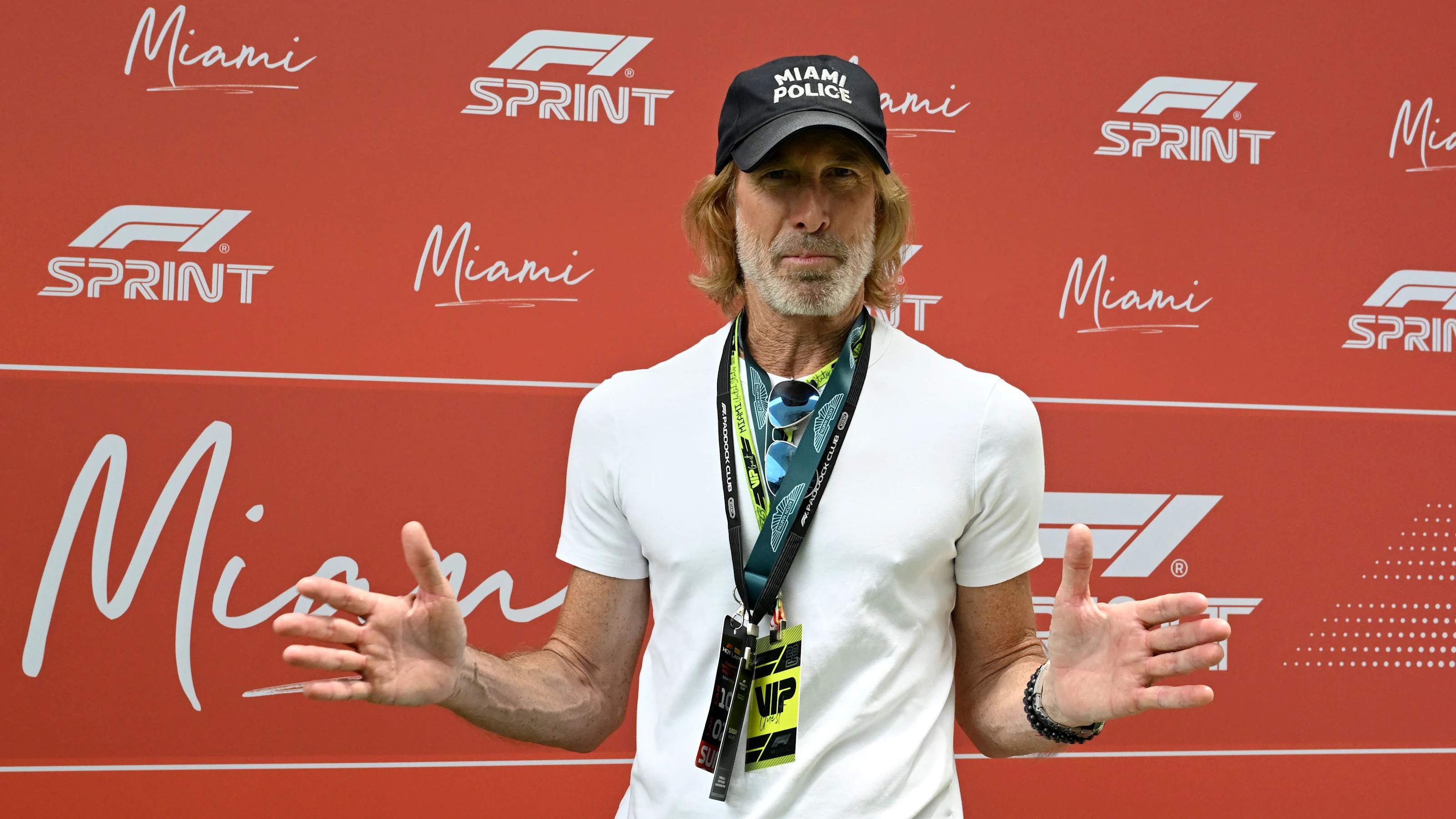 MIAMI, FLORIDA - MAY 04: Michael Bay looks on prior to the F1 Grand Prix of Miami at Miami