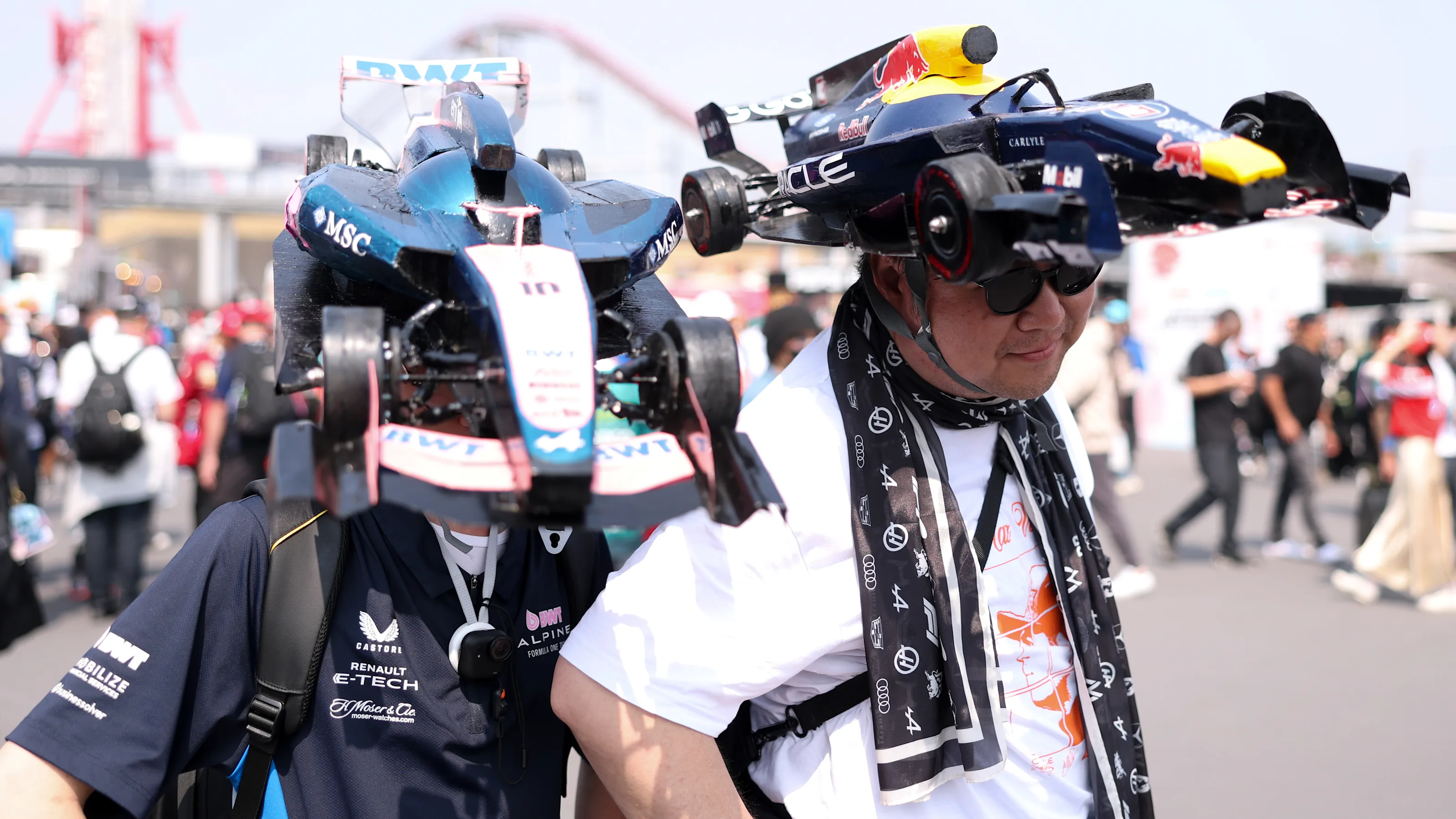 SUZUKA, JAPAN - MARCH 29: Fans of Alpine F1 and Oracle Red Bull Racing prior to the F1 Grand Prix