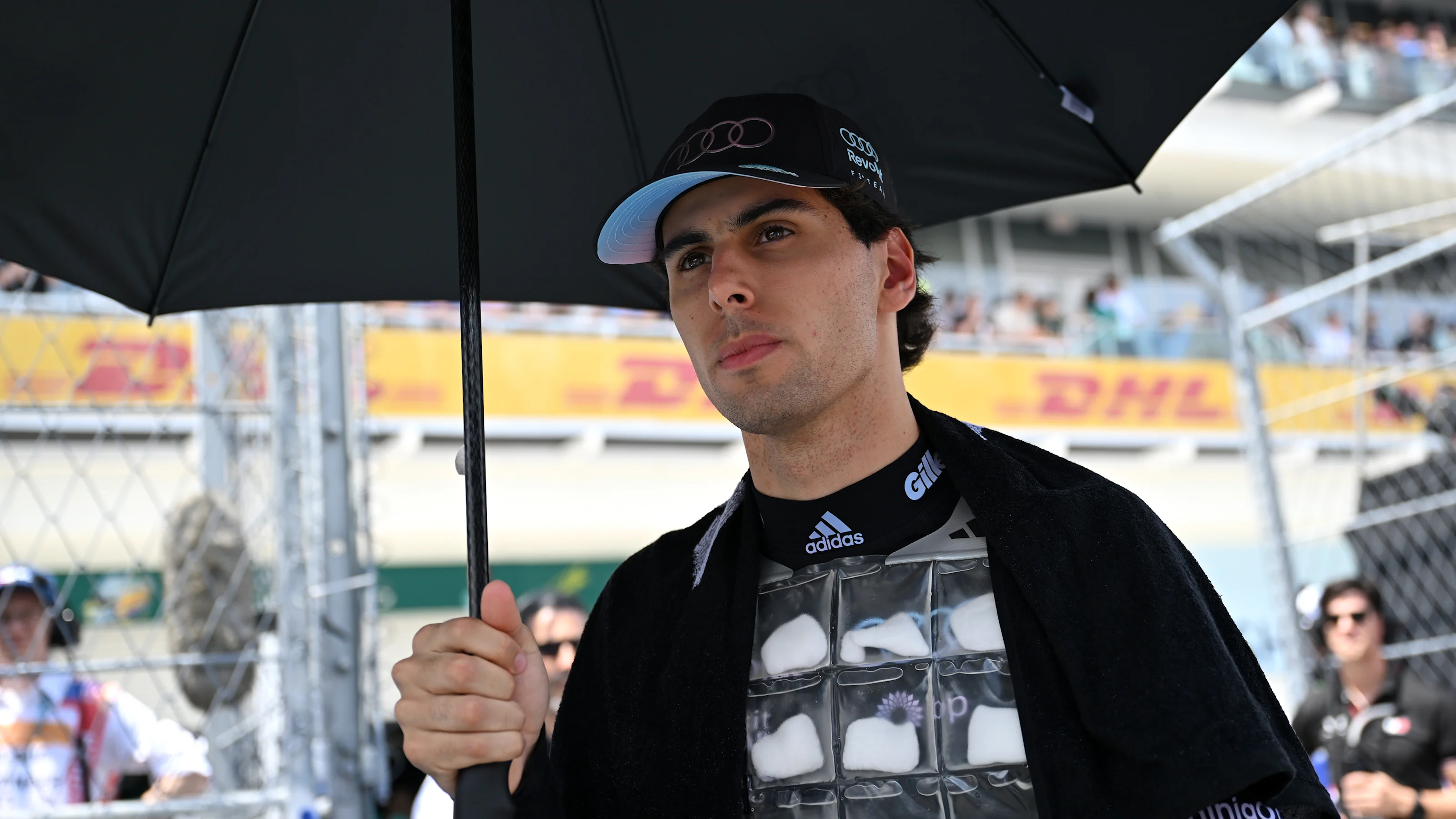 MIAMI, FLORIDA - MAY 02: Gabriel Bortoleto of Brazil and Audi F1 Team on the grid during the Sprint