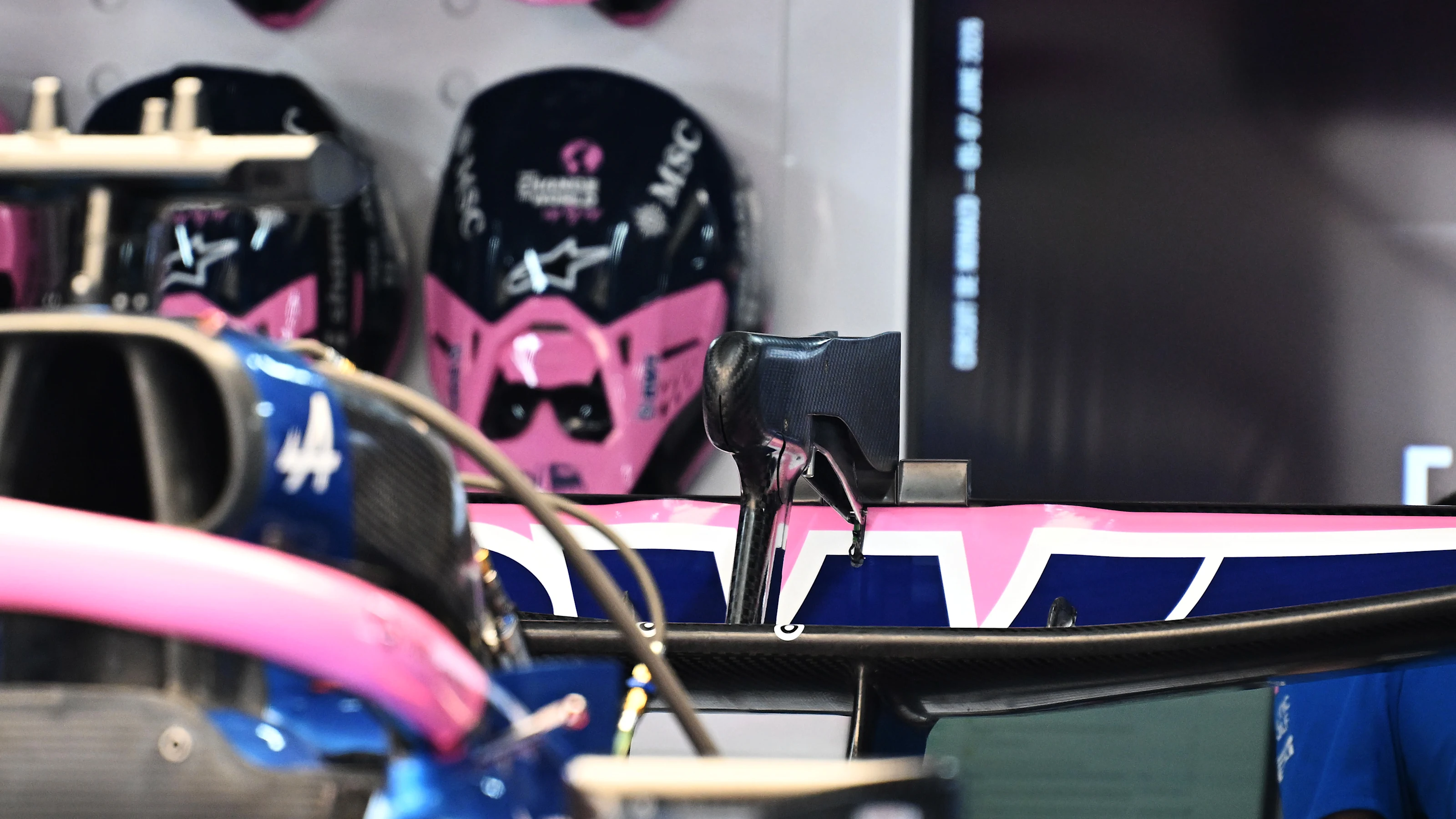 MONTE-CARLO, MONACO - JUNE 04: Rear wing of the Alpine car in the garage during previews ahead of