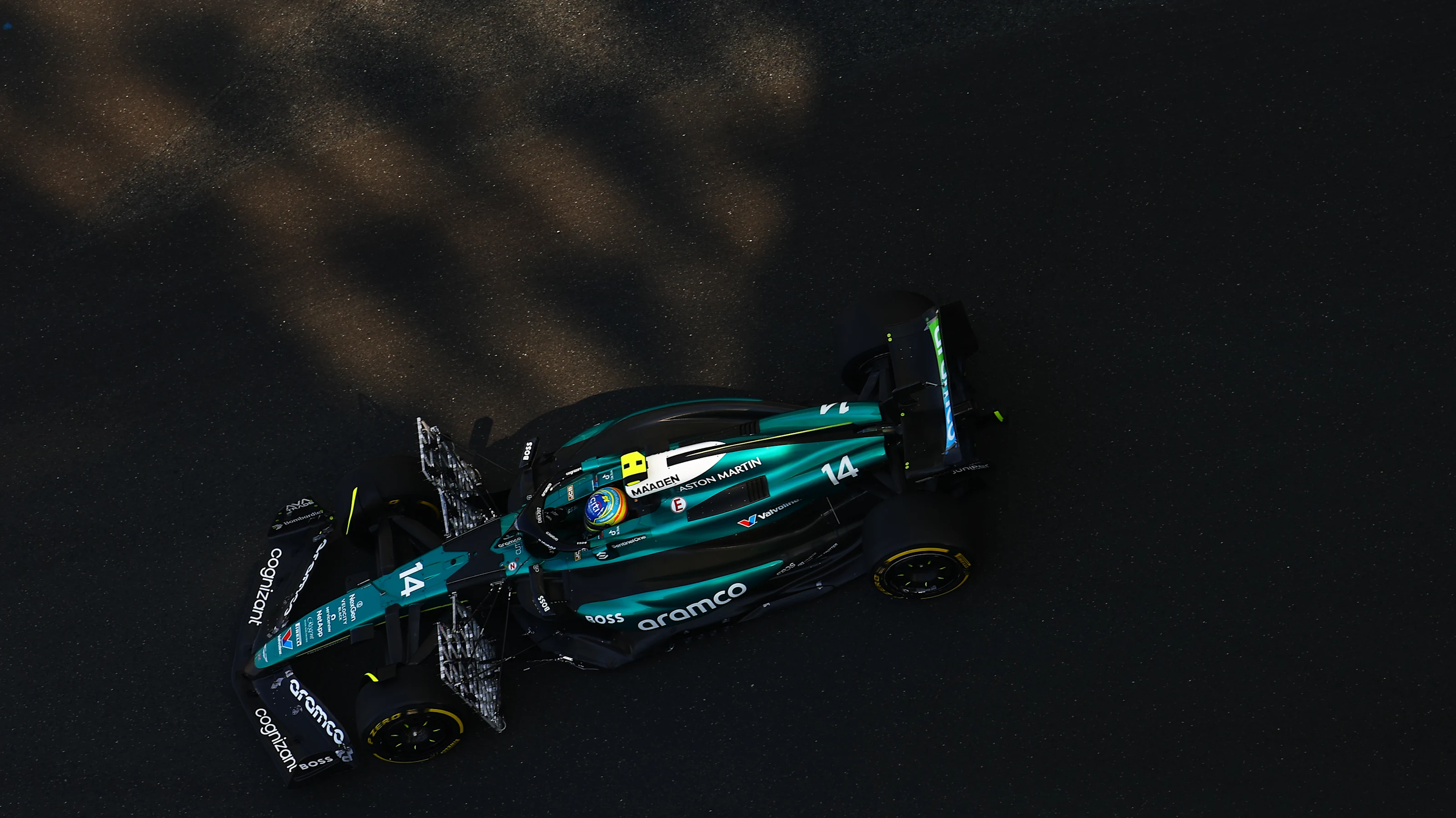 ABU DHABI, UNITED ARAB EMIRATES - DECEMBER 06: Fernando Alonso of Spain driving the (14) Aston