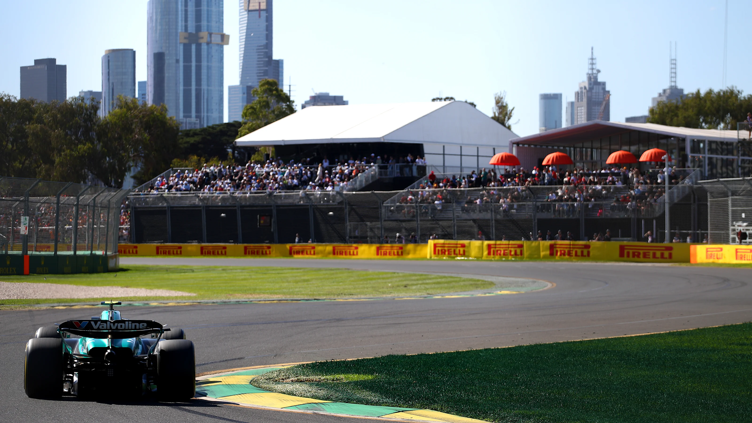 MELBOURNE, AUSTRALIA - MARCH 24: Fernando Alonso of Spain driving the (14) Aston Martin AMR24