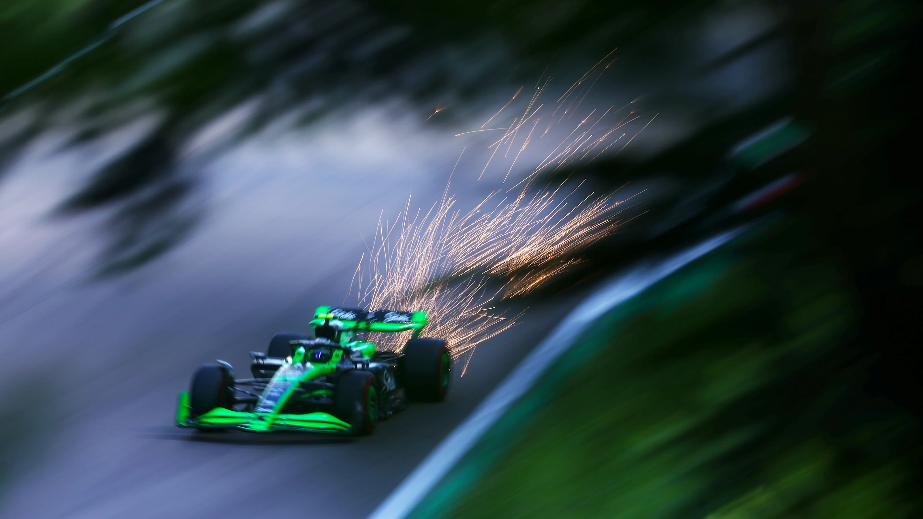 IMOLA, ITALY - MAY 17: Sparks fly behind Zhou Guanyu of China driving the (24) Kick Sauber C44