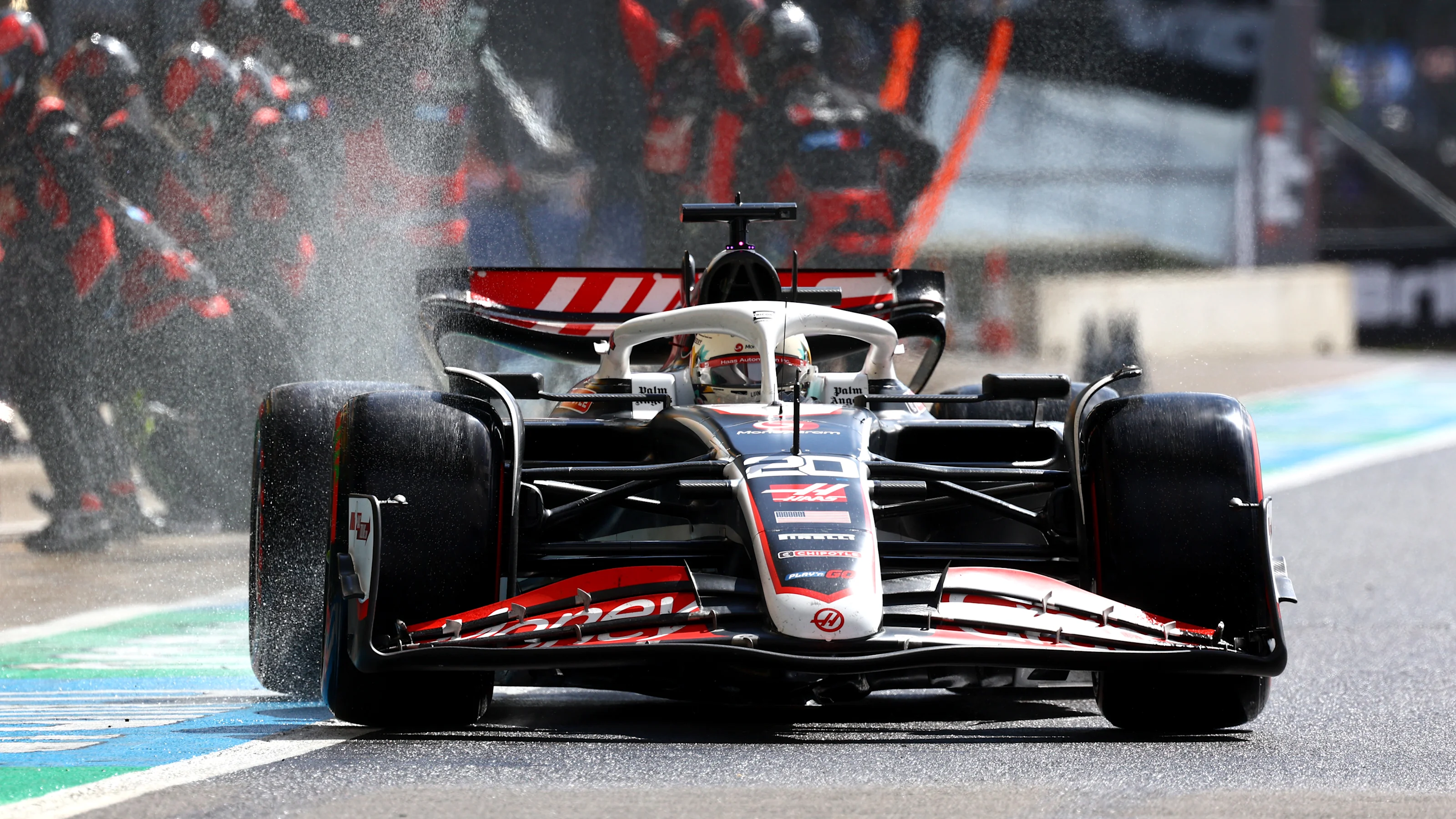 NORTHAMPTON, ENGLAND - JULY 07: Kevin Magnussen of Denmark driving the (20) Haas F1 VF-24 Ferrari